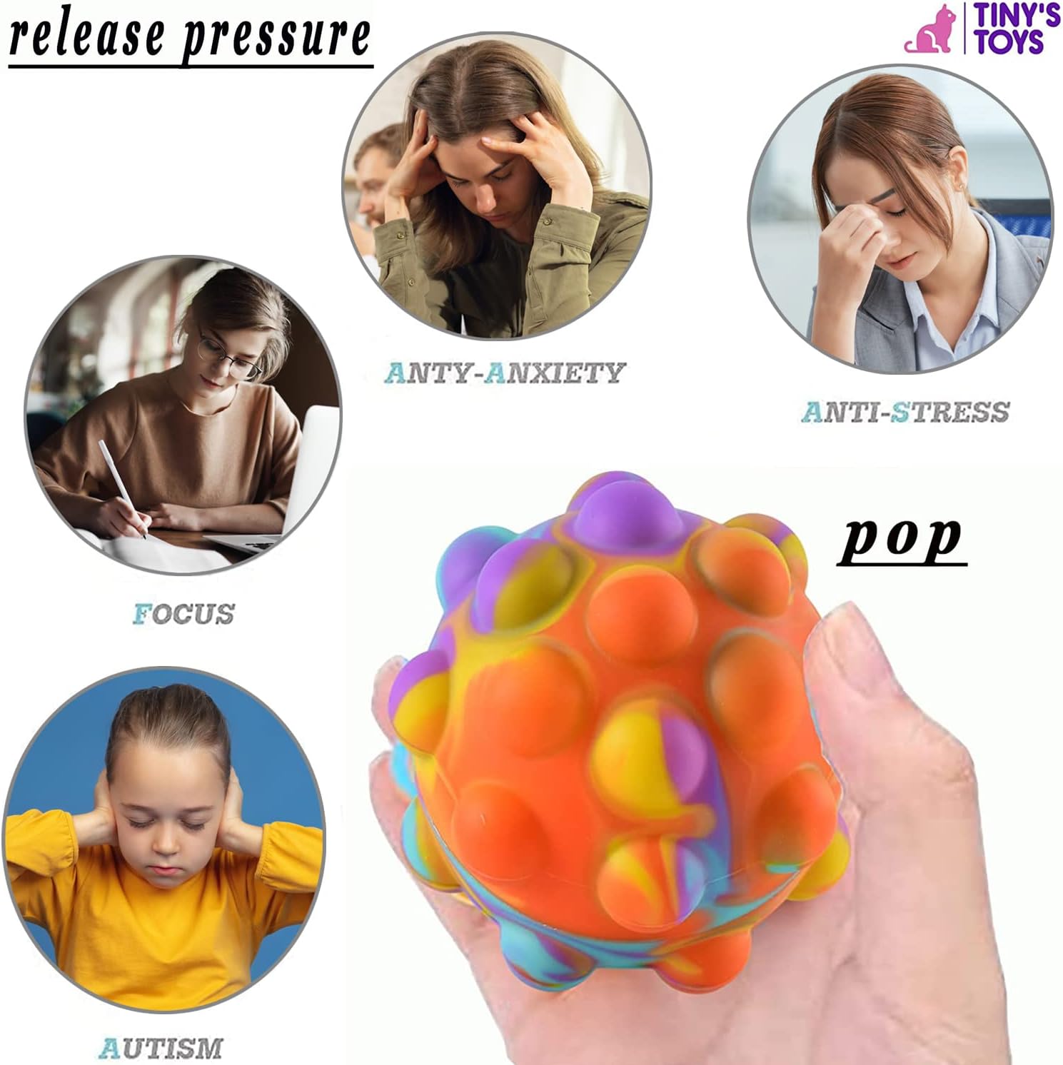 Tiny’s Toys Juguete sensorial grande con burbujas emergentes para aliviar el estrés, la ansiedad y el aburrimiento, diversión para niños, niñas y