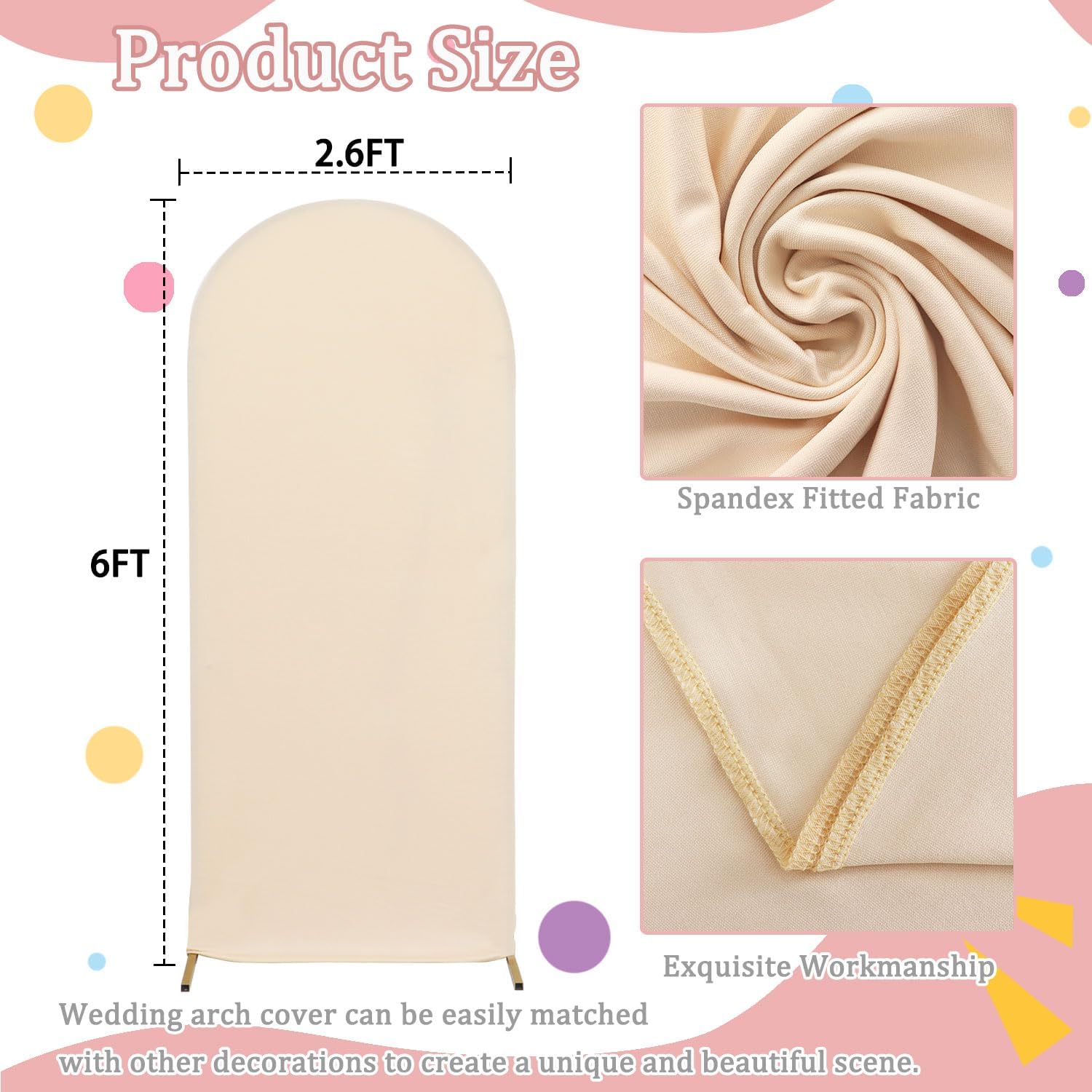 FOTSHARER Cubierta para arco de boda, cubierta de arco de globo beige de 2.6 x 6 pies, cubierta de arco de elastano para arco de Chiara Boho para