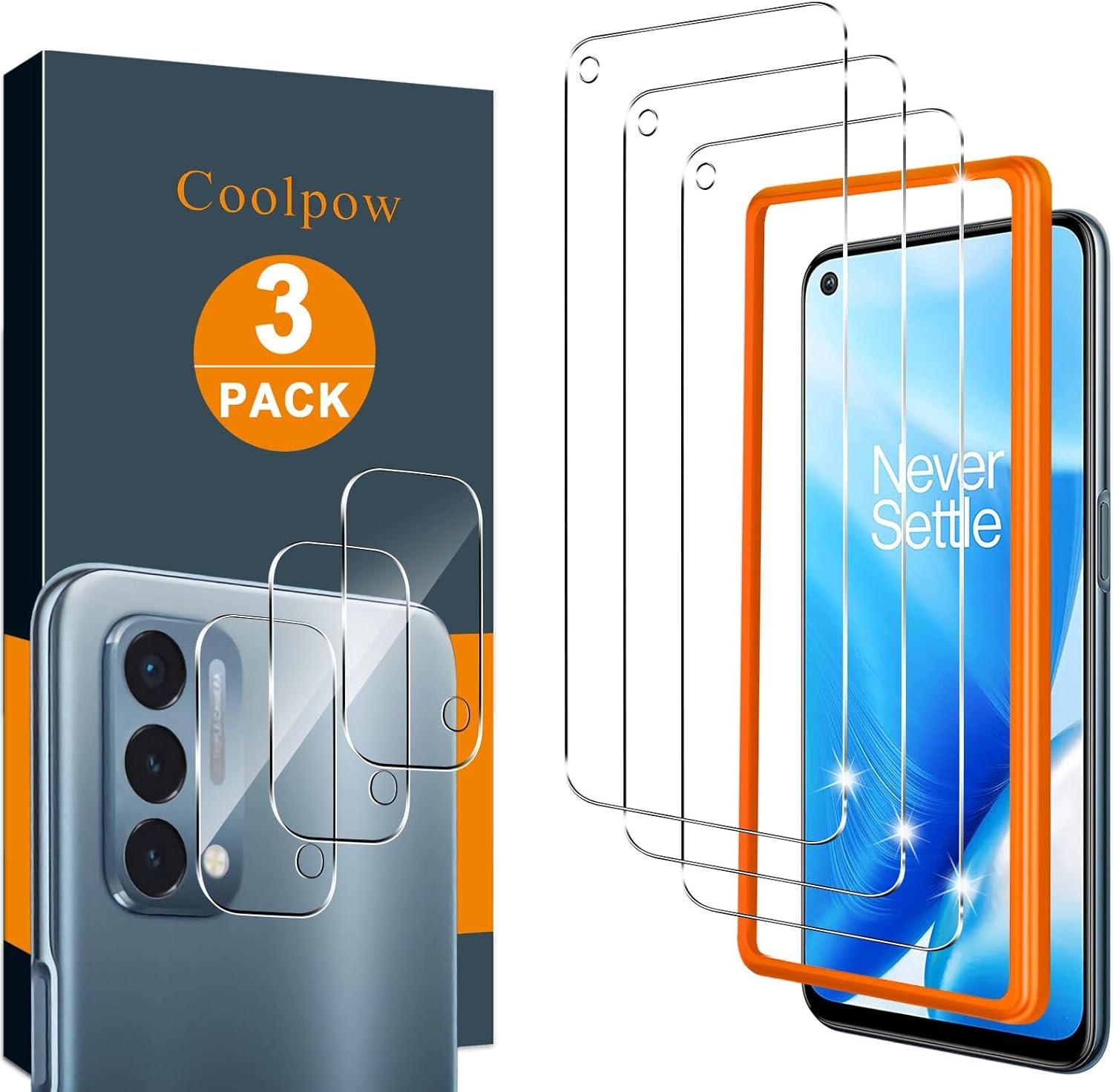 Paquete de 3 + 3 protector de pantalla Coolpow diseñado para Oneplus Nord N200 5G más un protector de pantalla de vidrio templado Nord N200 5G,