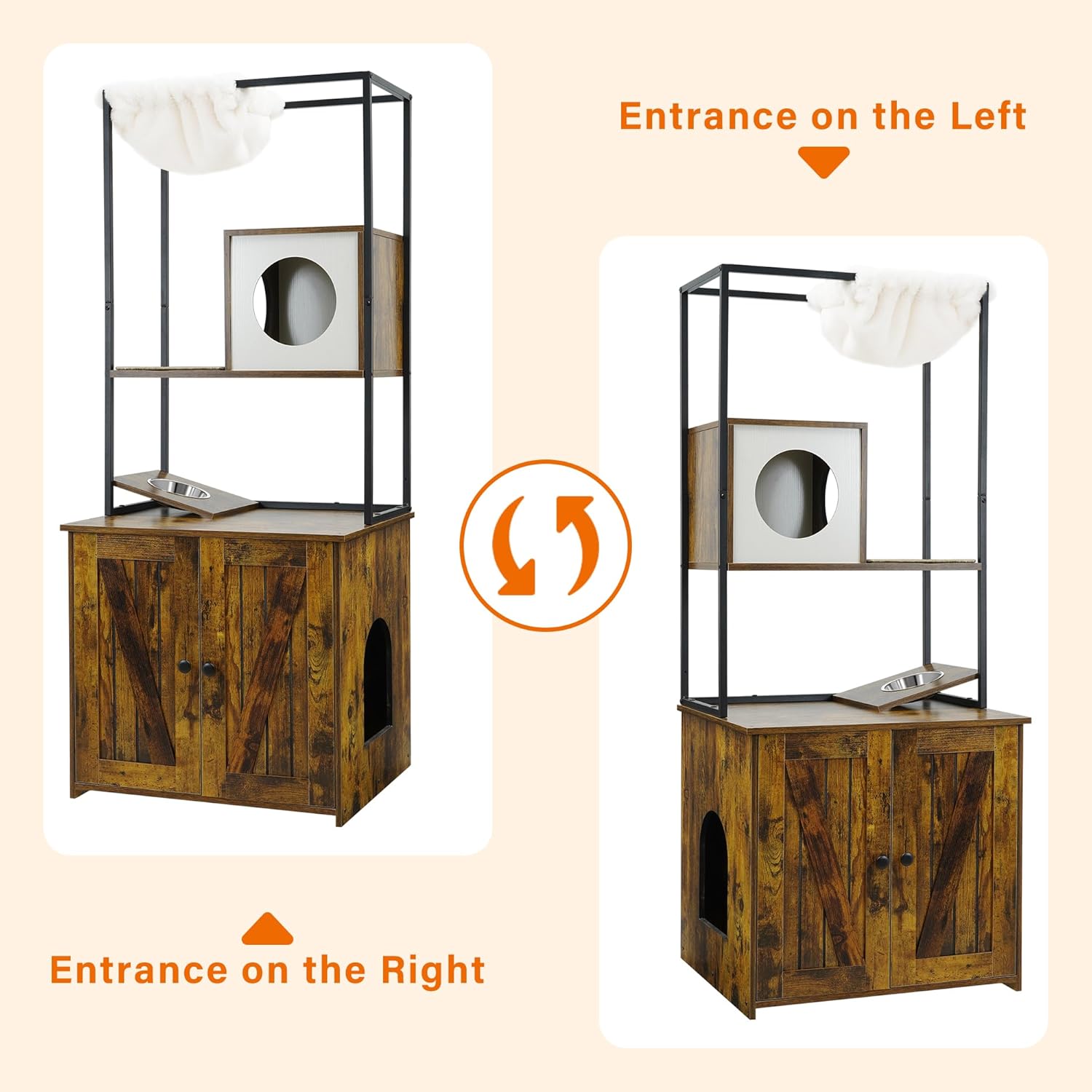 DWANTON Árbol para gatos con caja de arena, torre para gatos moderna todo en uno con condominio, hamaca, estación de alimentos, alfombrilla para