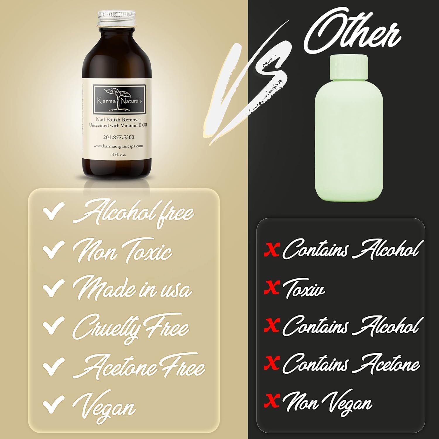 Karma Organic Paquete de removedor de esmalte de uñas, removedor de esmalte de uñas con aceite de árbol de té (4 onzas líquidas), removedor de