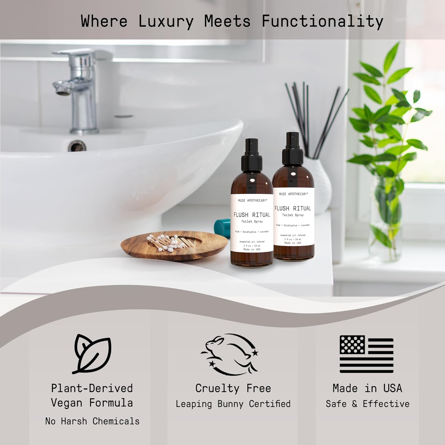 Muse Apothecary Flush Ritual – Aerosol aromático y refrescante para inodoro, uso antes de ir, 4 onzas, infundido con aceites esenciales naturales,