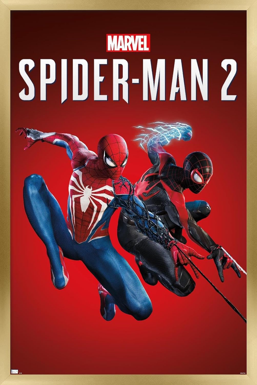Trends International Marvel’s Spider-Man 2 – Póster de pared de arte clave, 22.37 x 34.00 pulgadas, versión enmarcada dorada