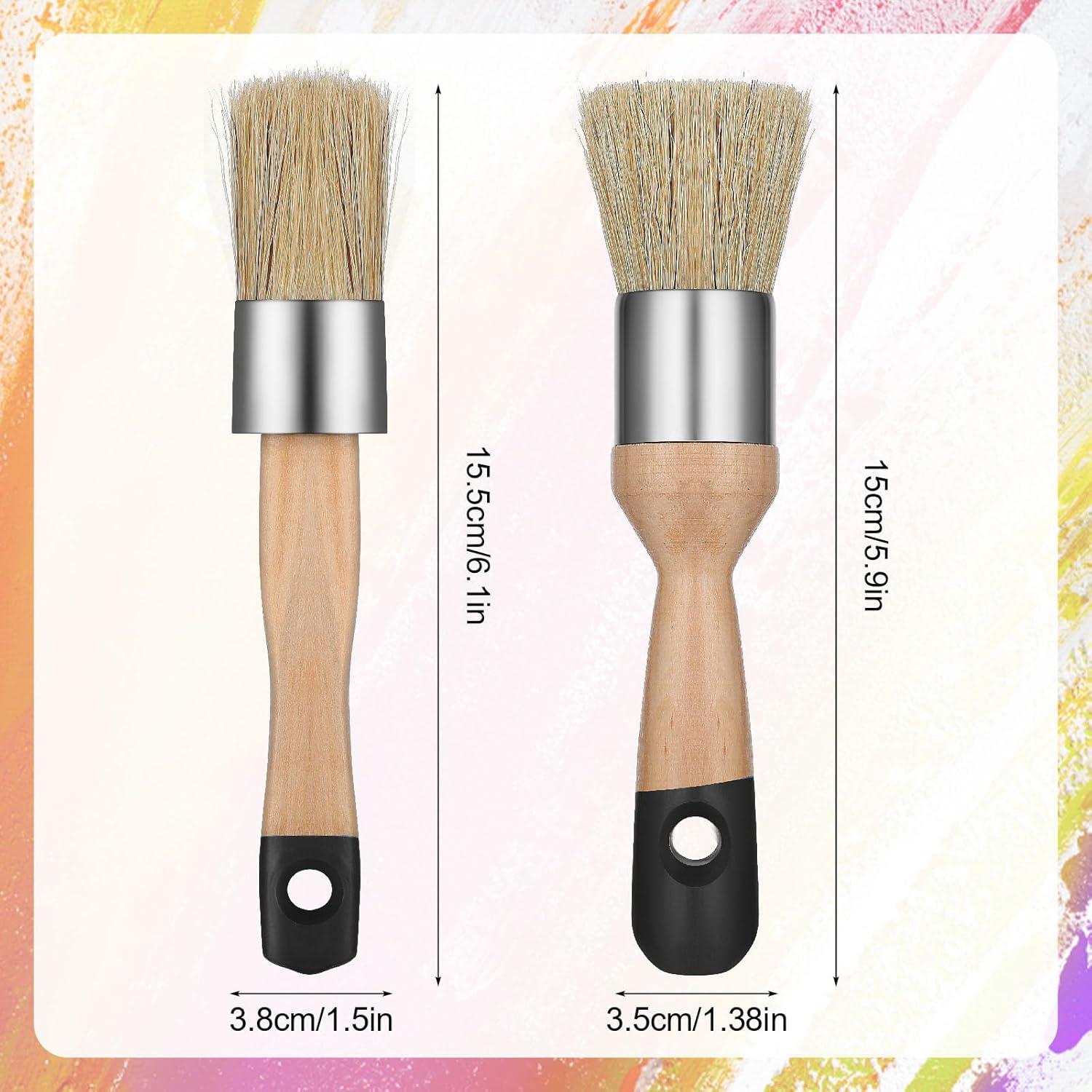 Paquete de 2 pinceles de pintura de tiza, pincel de tiza y cera, herramienta de pintura de tiza para muebles, reutilizable, pincel plano y redondo