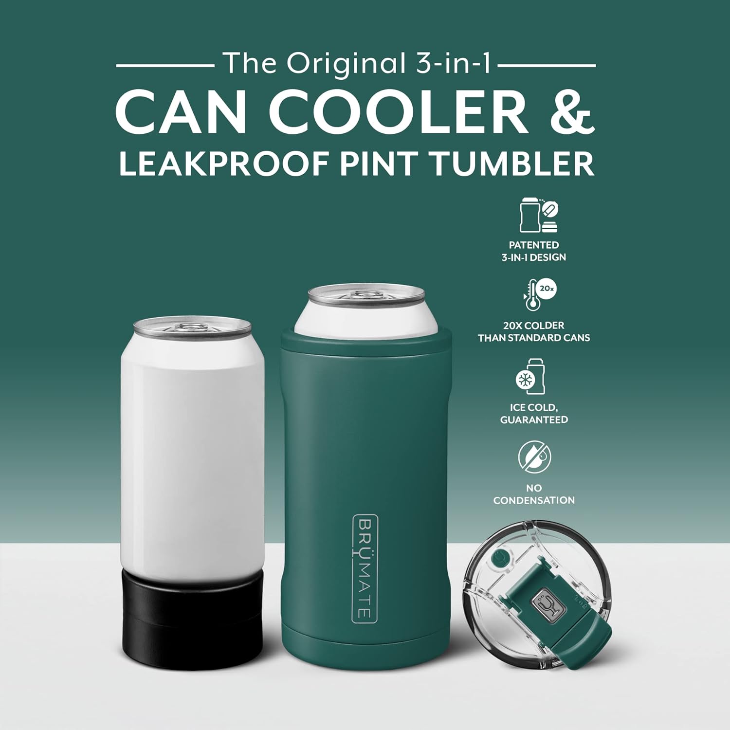 BrüMate Hopsulator Trio – Enfriador de latas aislado 3 en 1 para latas de 12 o 16 onzas + vaso 100 % a prueba de fugas con tapa, aislado para