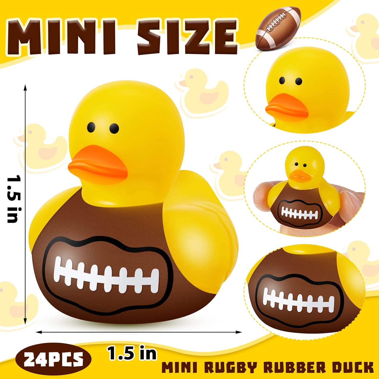 50 patos de goma de fútbol flotantes, juguete de ducha de pato de fútbol, juguete de fútbol deportivo, mini patos para decoración de cumpleaños y