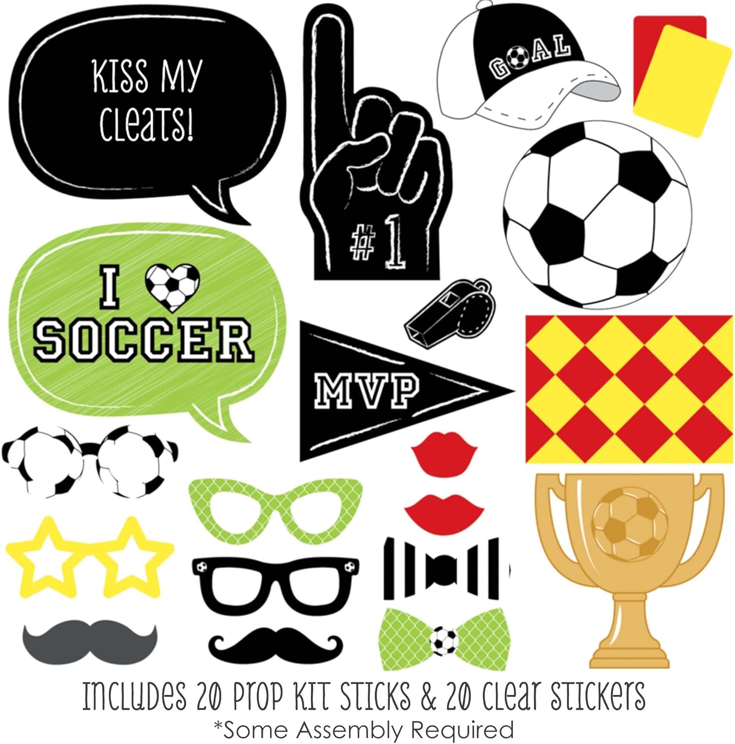 Big Dot of Happiness Goaaal – Kit de accesorios para cabina de fotos de fútbol, 20 unidades