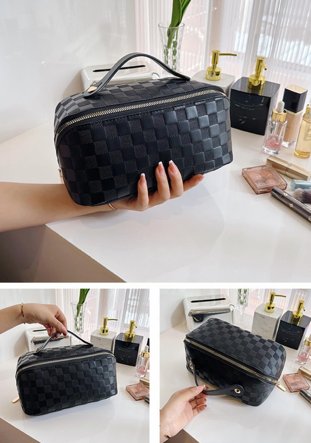 Bolsa de maquillaje portátil grande Bolsa de cosméticos de viaje portátil para mujeres y niñas, bolsa de maquillaje de regalo, bolsa portátil con