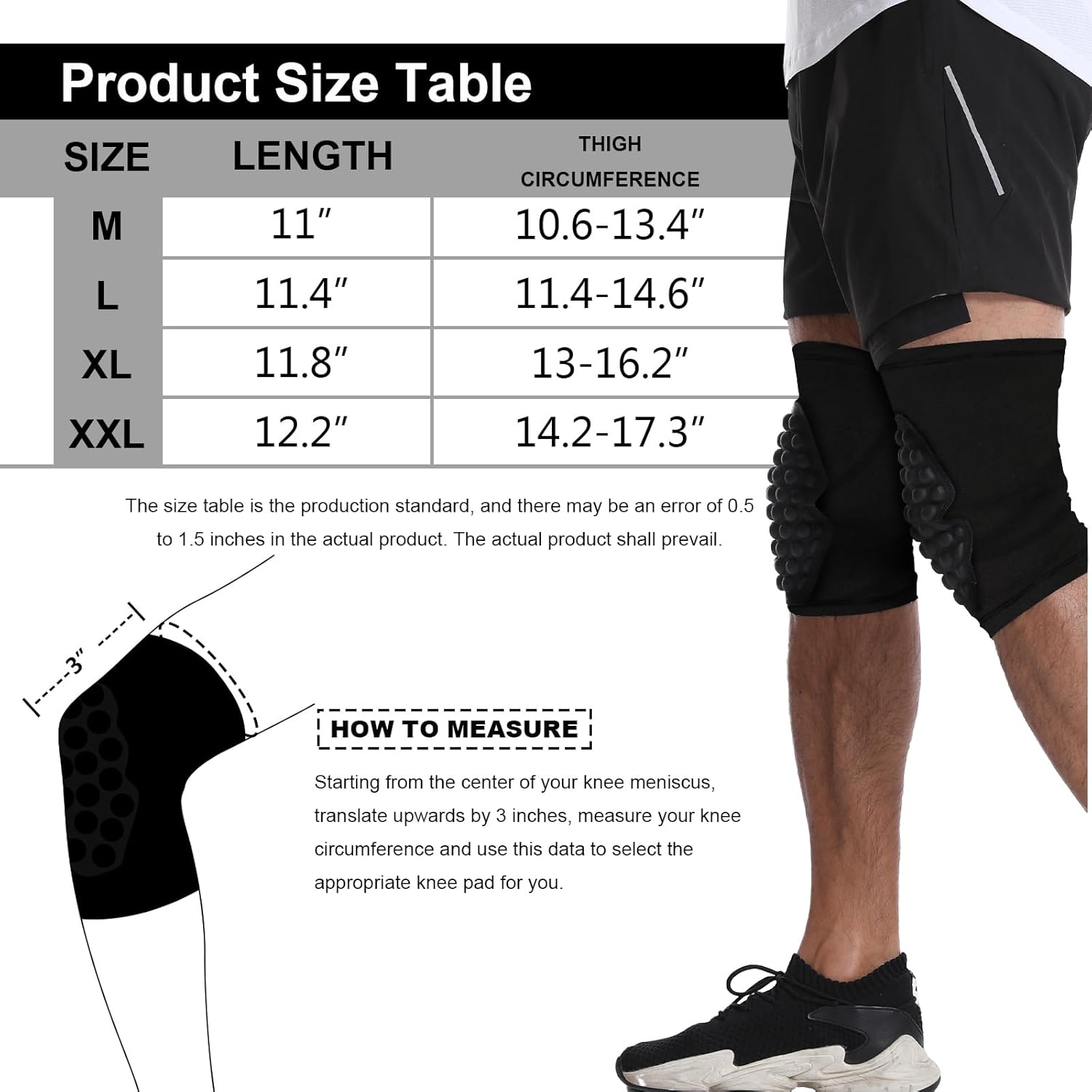 Rodilleras de baloncesto para adultos, manga de compresión para piernas, para baloncesto, voleibol, patineta o ciclismo (L, negro)