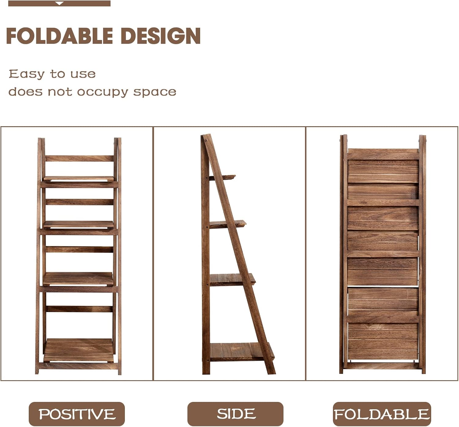 ECOMEX Estante de escalera de 4 niveles, estantería de escalera para plantas, estante de escalera de madera, estante plegable para plantas, soporte
