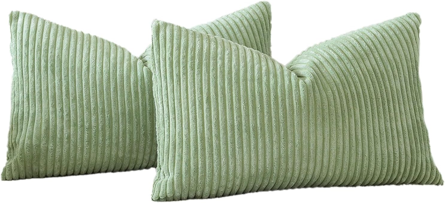 OTOSTAR Juego de 2 fundas de almohada decorativas bohemias de 16 x 24 pulgadas, de pana suave, a rayas lisas, fundas de almohada lumbares para sofá,