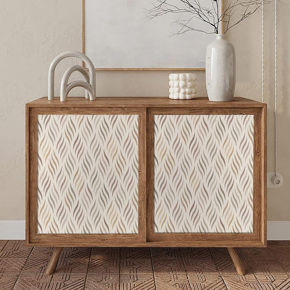 MuralPeel Papel tapiz geométrico bohemio con hojas onduladas para despegar y pegar, moderno, fácil de despegar, papel de contacto vintage,