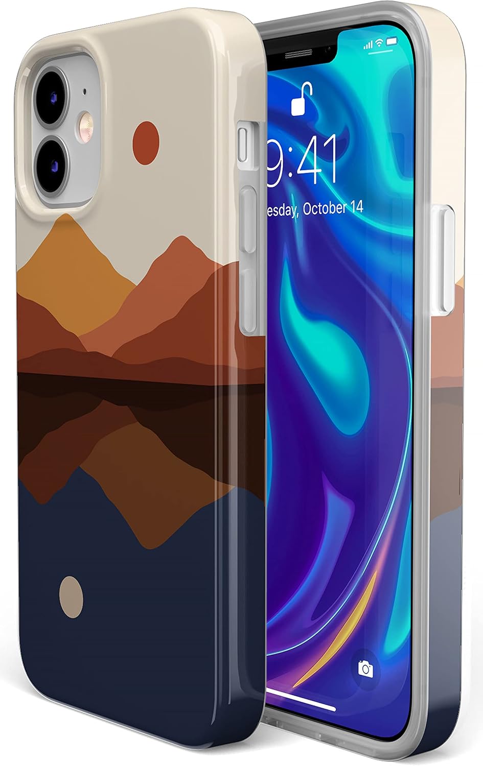 Casely Funda para iPhone 11  Los opuestos se atraen  Funda de montaña de bloque de color de día y noche