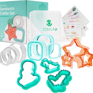Tovla Jr – Cortadores de sándwich para niños, juego de 4 formas divertidas con soporte para sándwiches y tarjetas de recetas, sin BPA y seguros para Tovla Jr – Cortadores de sándwich para niños, juego de 4 formas divertidas con soporte para sándwiches y tarjetas de recetas, sin BPA y seguros para