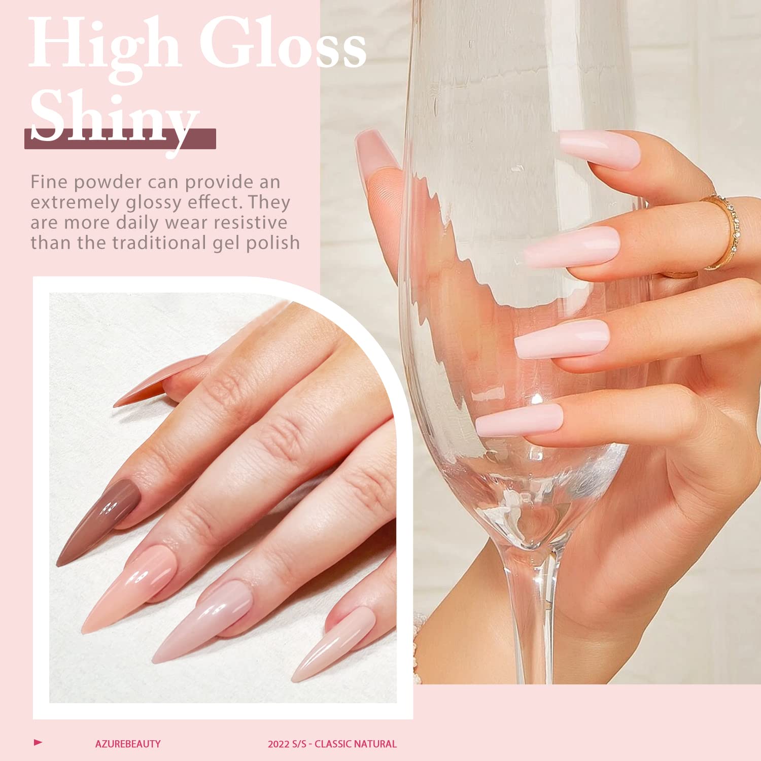 AZUREBEAUTY – Kit de iniciación de polvo de inmersión para uñas, 8colores, tonos de piel marrón natural, rosa neutro, profesional, bandeja con