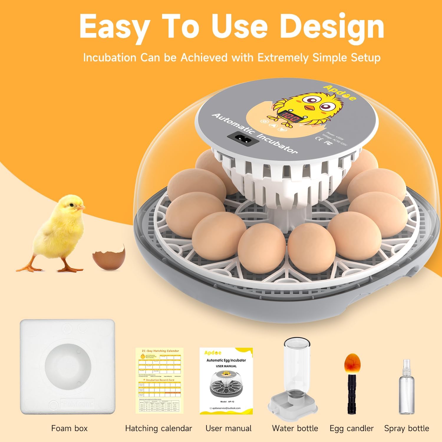 Apdoe Incubadora de 12 huevos, incubadoras para incubar huevos, girador automático de huevos con control de temperatura, vela de huevos, reposición