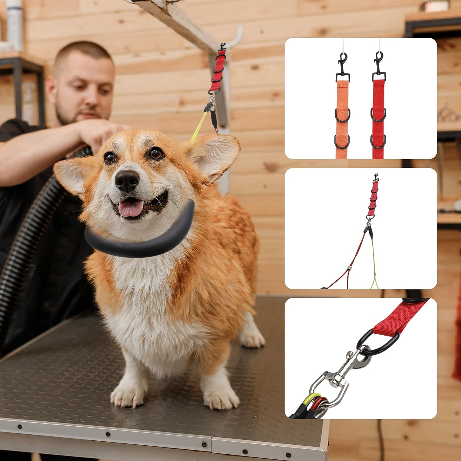 Juego de 3 correas para el vientre para aseo de perros, arnés ajustable para mesa de brazo para perros grandes, baño de mascotas, soporte para