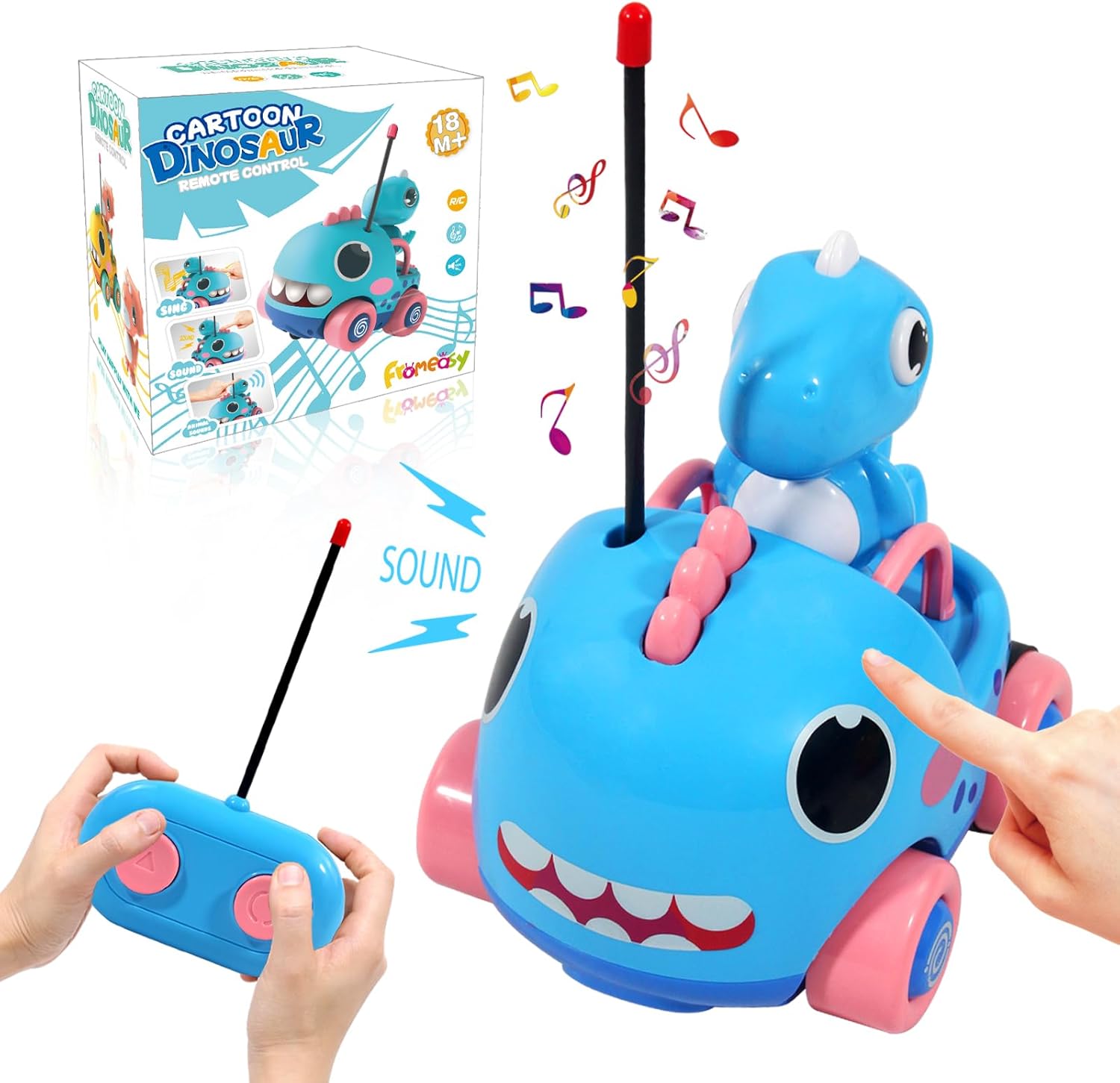 Auto de control remoto para niños pequeños, autos RC de perseguidores de dinosaurios de dibujos animados, juguetes para niños de 3 años, juguetes de