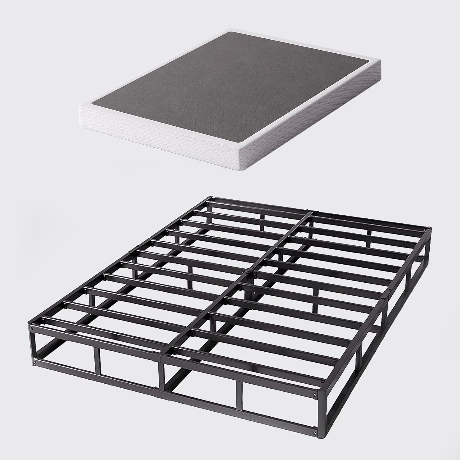 Juego de somier y funda tamaño King, somier metálico de perfil bajo de 5 pulgadas, base de colchón de estructura resistente, sin ruido,