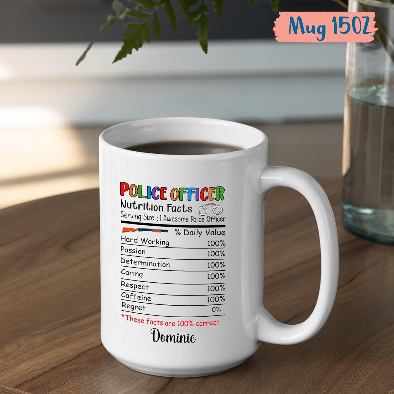 Tazas personalizadas con nombre de policía, tazas de información nutricional de oficial de policía, taza de café personalizada para policía, regalo
