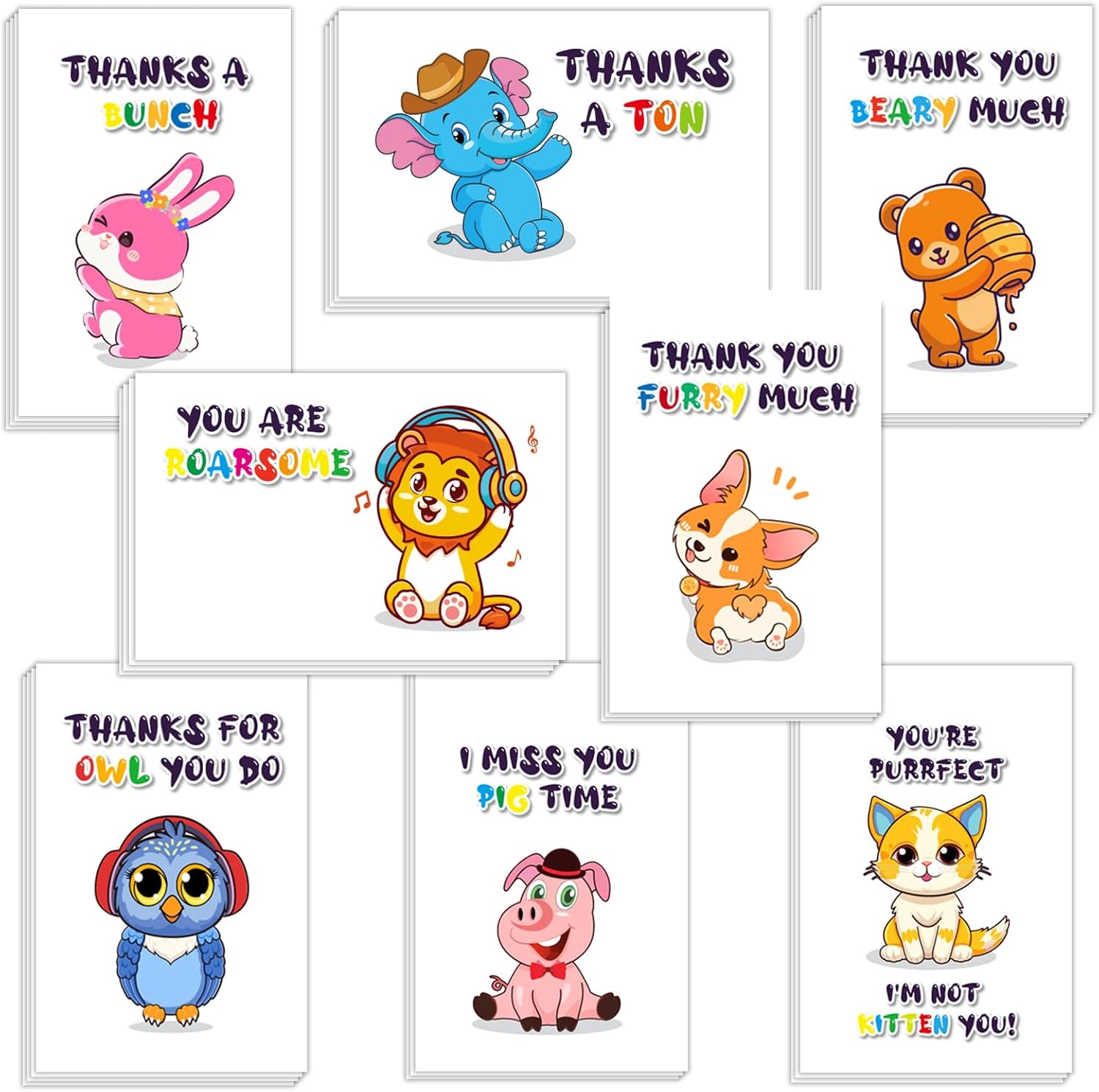 Mczan Divertidas tarjetas de agradecimiento para niños, paquete de 56 tarjetas de agradecimiento con sobres, tarjetas de agradecimiento para niños
