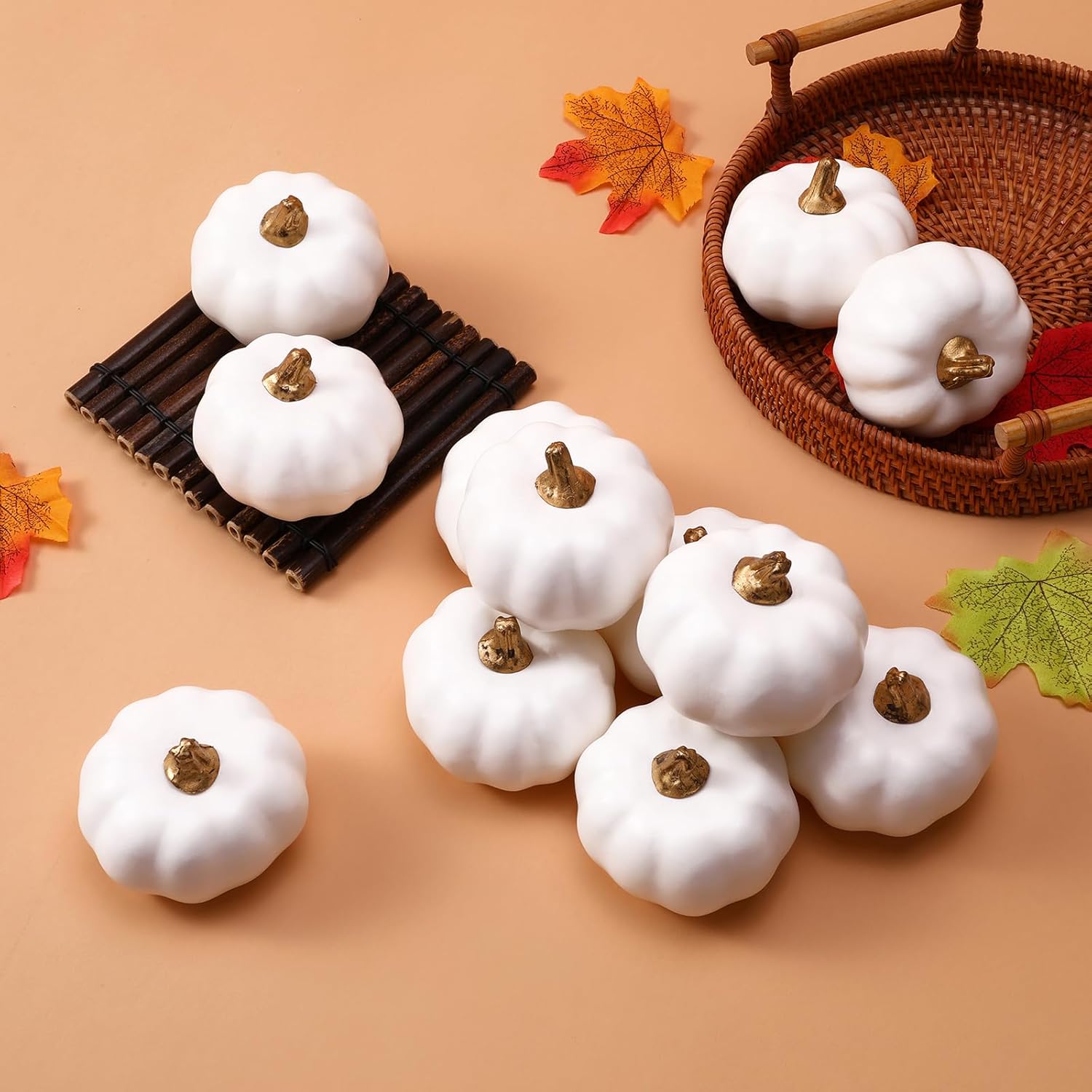 12 mini calabazas artificiales para decoración de Halloween, lindas calabazas falsas de espuma de simulación para Halloween, cosecha de otoño,
