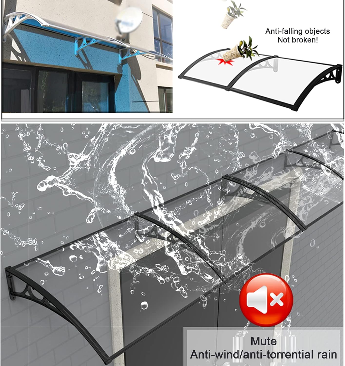 Toldo para ventana de patio o puerta delantera, toldo de jardín o porche trasero, toldo de jardín para ventana curvada, cubierta de policarbonato