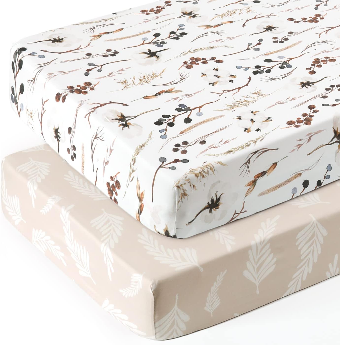 Juego de 2 sábanas ajustadas de punto de jersey elástico ultra suave, se adapta a todas las almohadillas estándar de colchón de cuna, seguras y