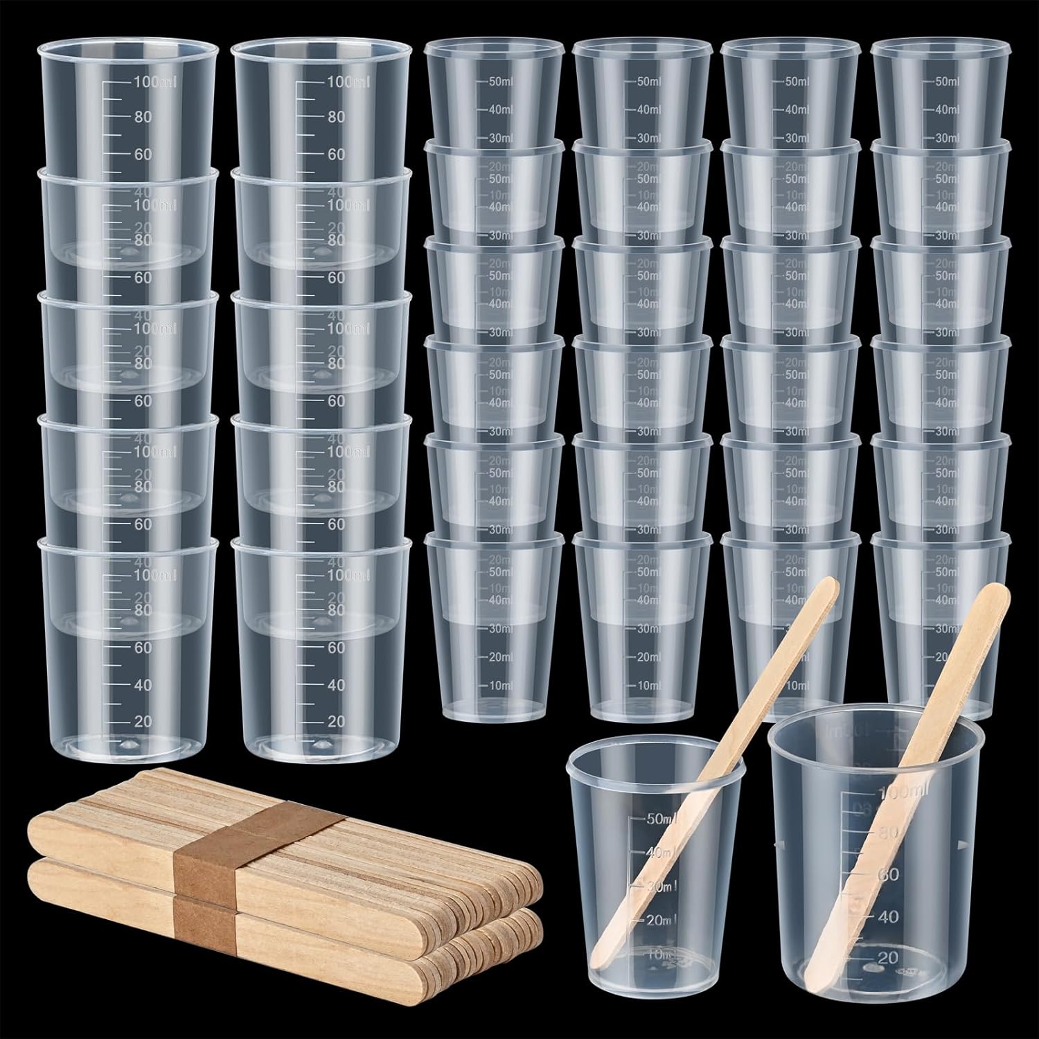 Kit de mezcla de resina de 56 piezas, 12 tazas medidoras desechables de 3.4 fl oz, 24 tazas mezcladoras de 1.7 fl oz para resina, 20 varillas de