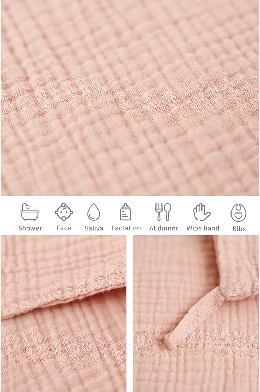 Konssy Paquete de 6 paños de muselina para bebé, unisex, 100% algodón, para la cara del bebé, cuerpo cómodo y suave para recién nacidos, niños y