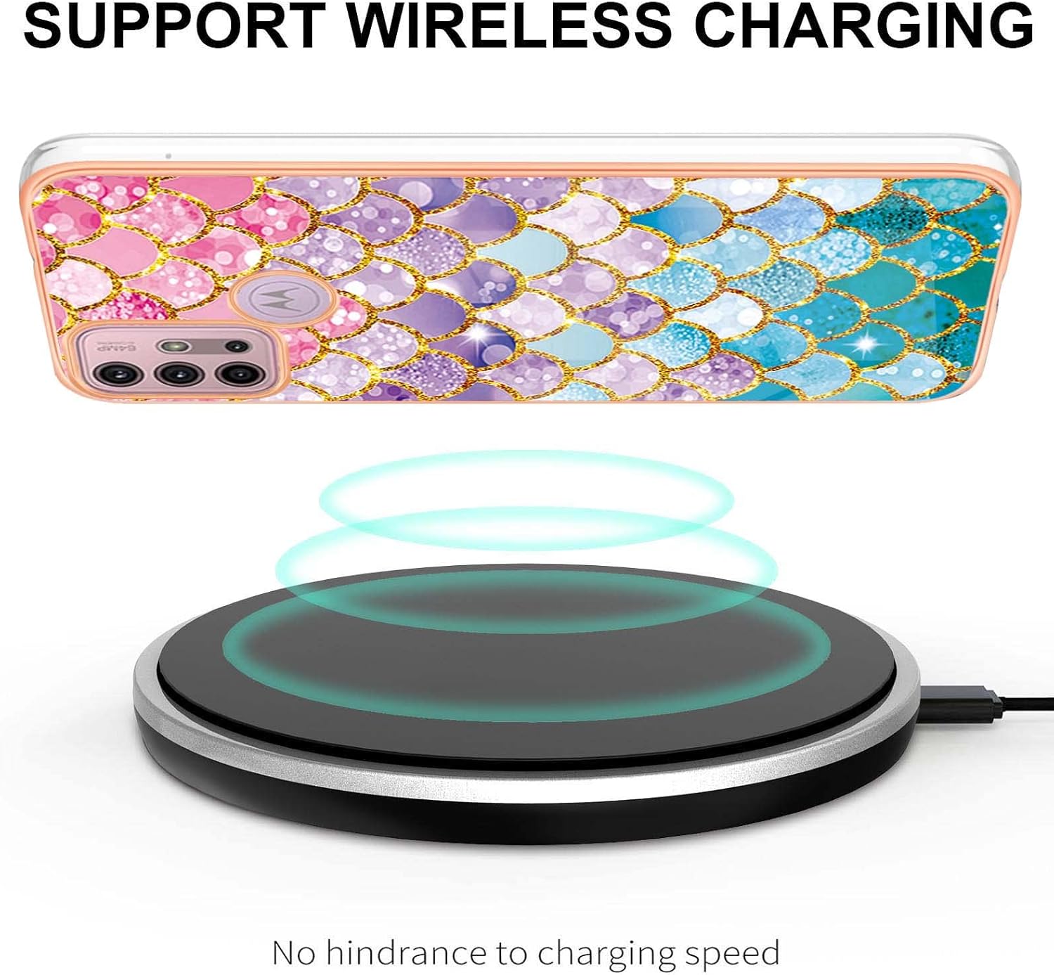 Monwutong Funda de teléfono delgada para Motorola G30, funda para Moto G20, funda para Moto G10, funda brillante IMD con patrón de mármol para niñas