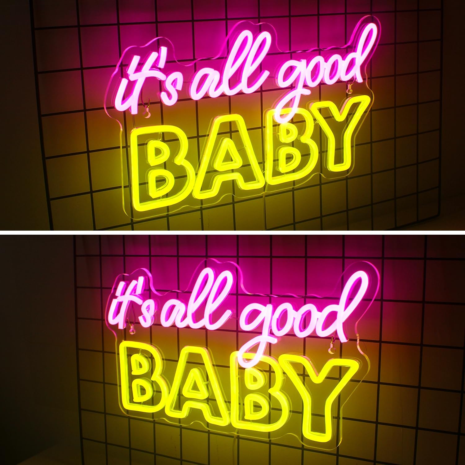 Horseneon Letrero LED de neón con texto en inglés “It’s All Good Baby”, letras de neón para decoración de pared, letrero de luz de neón para bebé