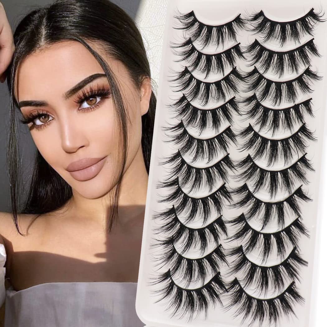 Veleasha Pestañas postizas 3D de Mink sintético 3D de 18mm de largo, aspecto natural, pestañas postizas para maquillaje de ojos, paquete de 10 pares