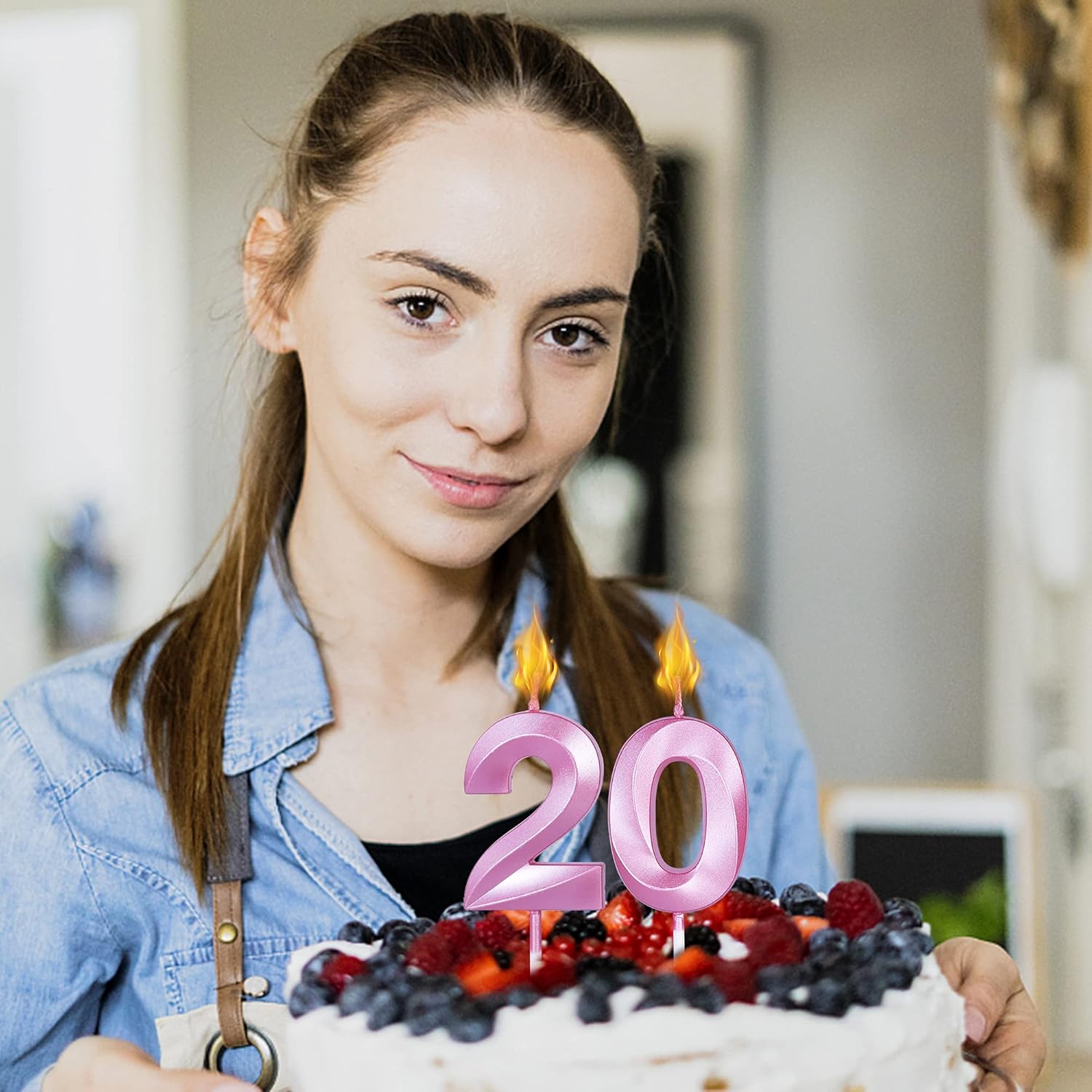 Velas rosadas de cumpleaños 24 y 42 para pasteles, número 24 y 42 para decoración de tartas para fiestas, aniversarios, bodas, celebraciones