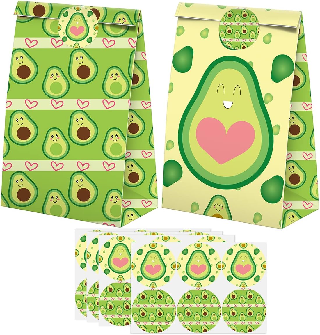 XGELUL Bolsas de dulces de aguacate con calcomanías, bolsas de regalo de aguacate, suministros para fiestas de cumpleaños con temática de aguacate