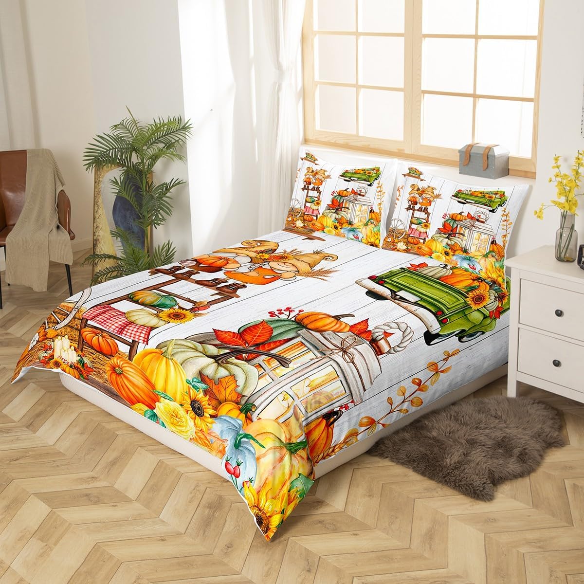 Happy Fall Y’all – Juego de ropa de cama tamaño matrimonial, funda de edredón de calabaza de cosecha de otoño para niños pequeños 0 hojas de otoño,