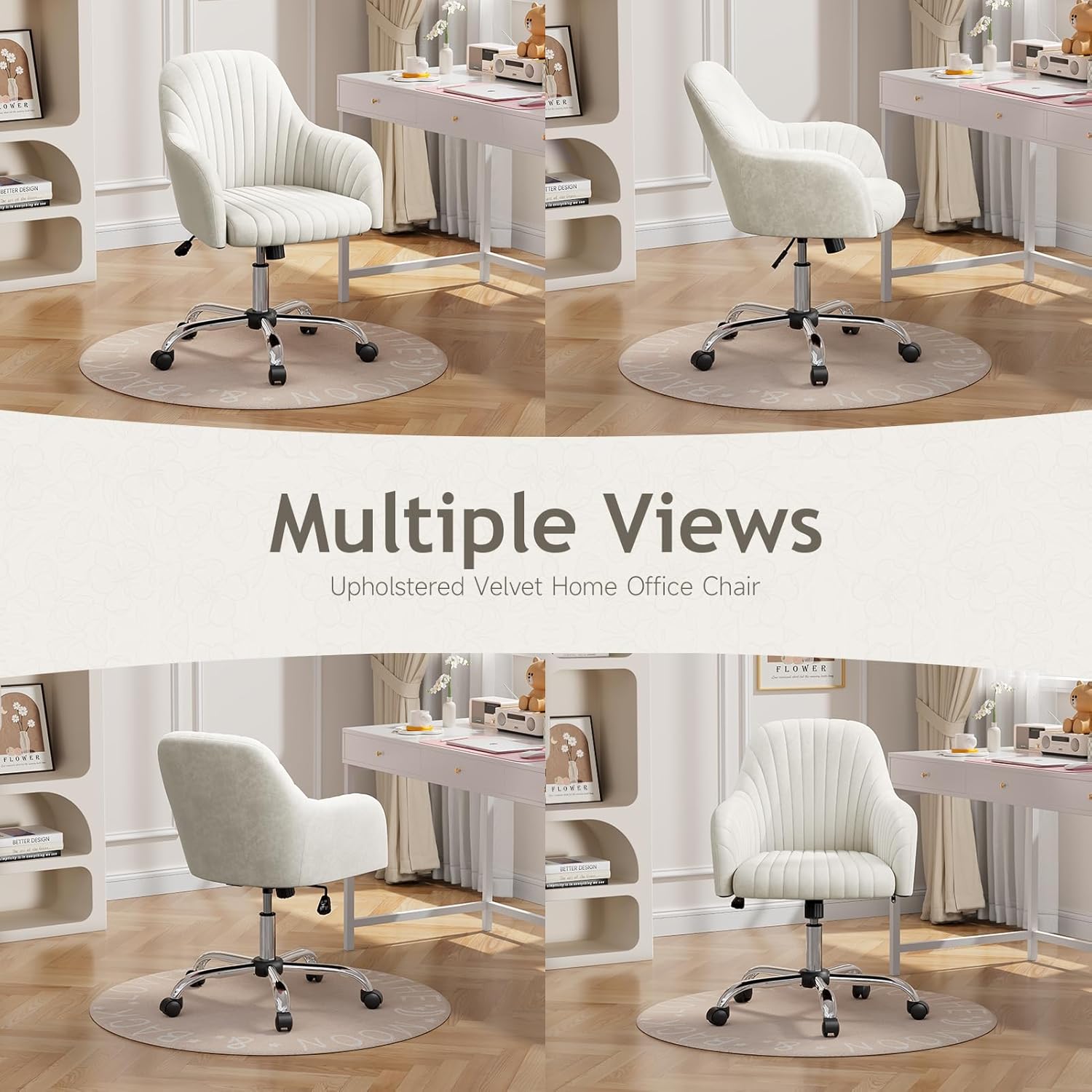 Warmiehomy Silla de escritorio de terciopelo moderna para oficina en casa, cómodas sillas de tocador, silla giratoria ajustable para computadora,