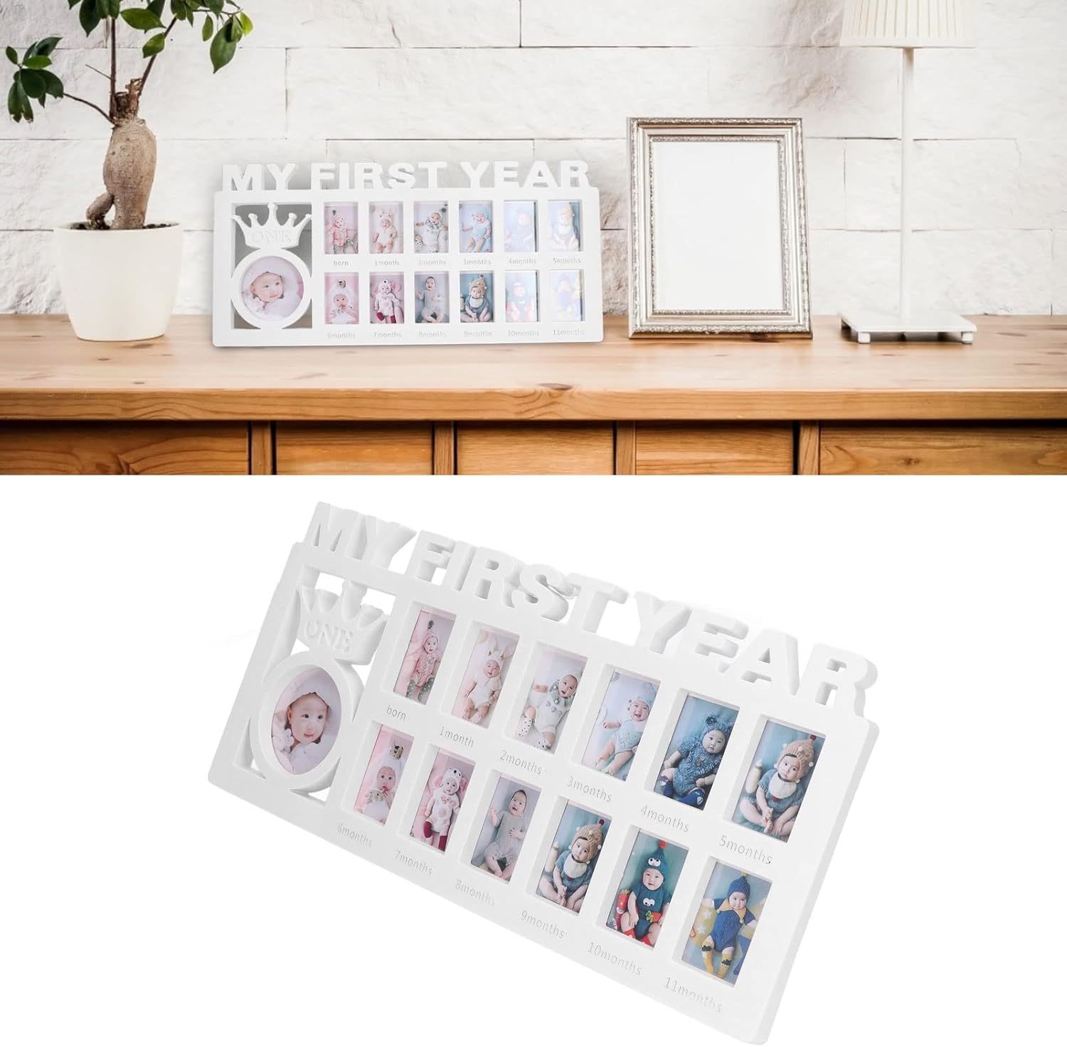 Newborn Photo Frame, Baby’s First Year Growth Picture Frame,12 Month Record Baby’s Monthly Growth Desktop Picture Frame Baby Photo Frame,1st