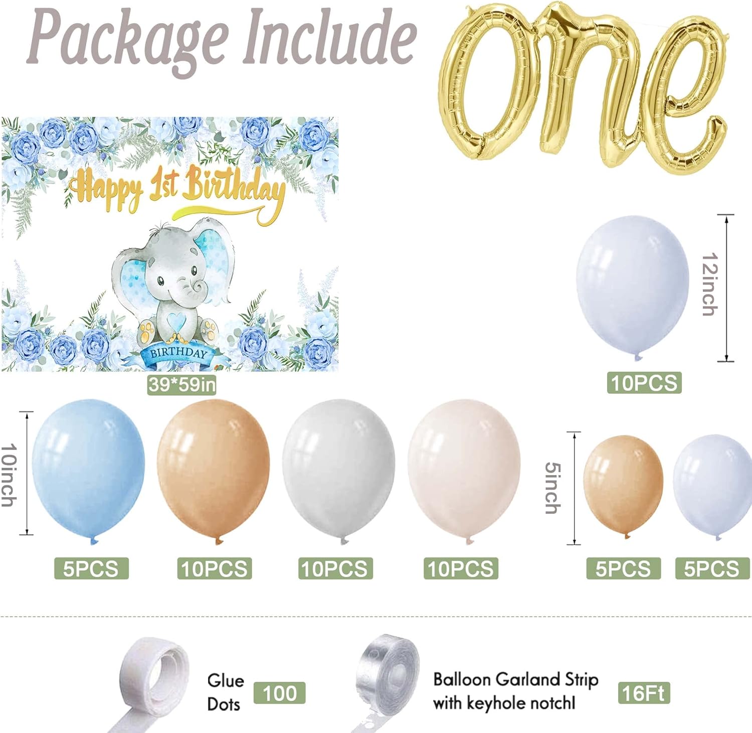 SCMDOTI Decoraciones de primer cumpleaños para niño, decoraciones de primer cumpleaños para niños, guirnalda de globos azules de doble relleno con