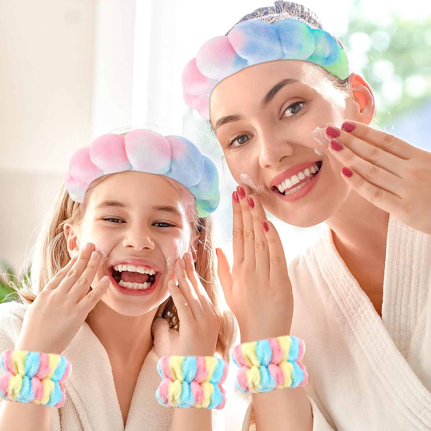 Zkptops Diadema de spa para lavar la cara, juego de esponja, maquillaje, cuidado de la piel, tela de terciopelo con burbujas, suave, para mujeres y