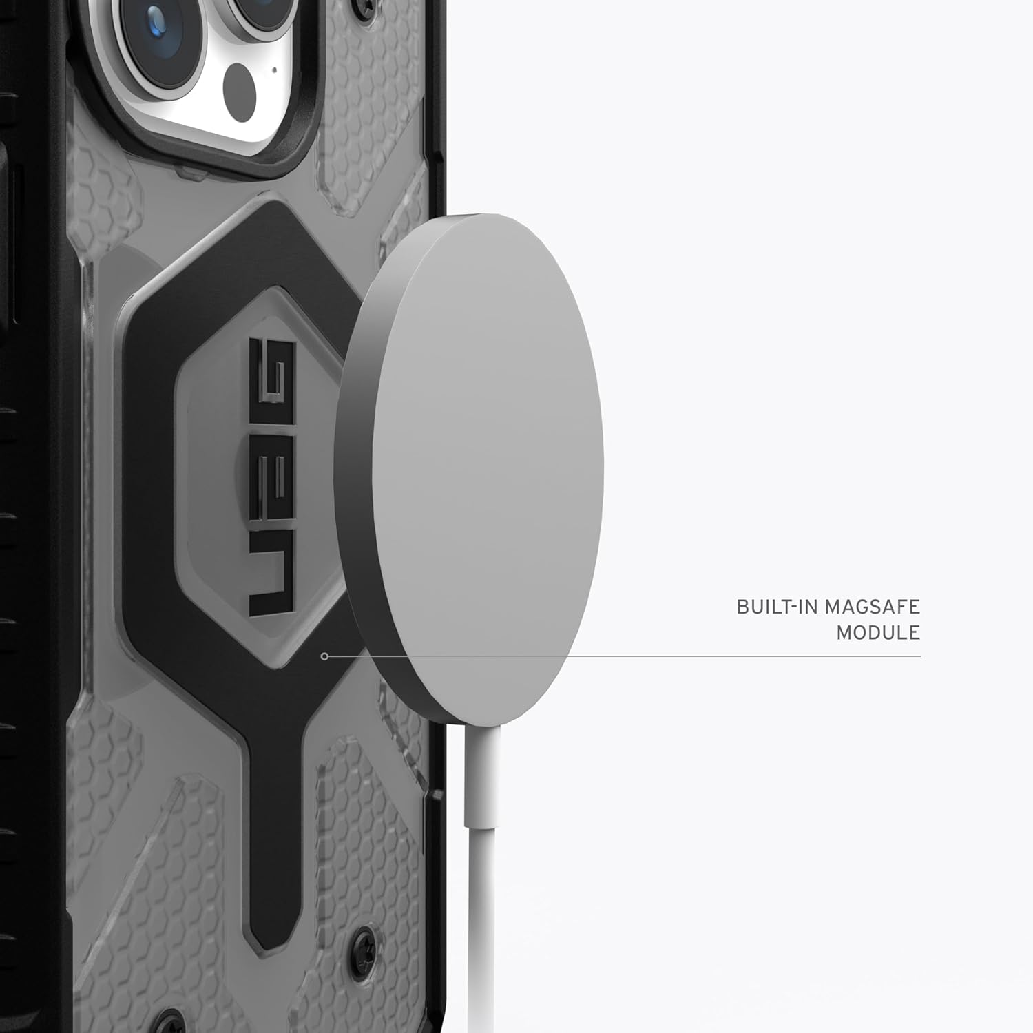 URBAN ARMOR GEAR UAG – Funda compatible con iPhone 15 Pro Max de 6.7 pulgadas, Pathfinder transparente cenizanegro, imán integrado compatible con
