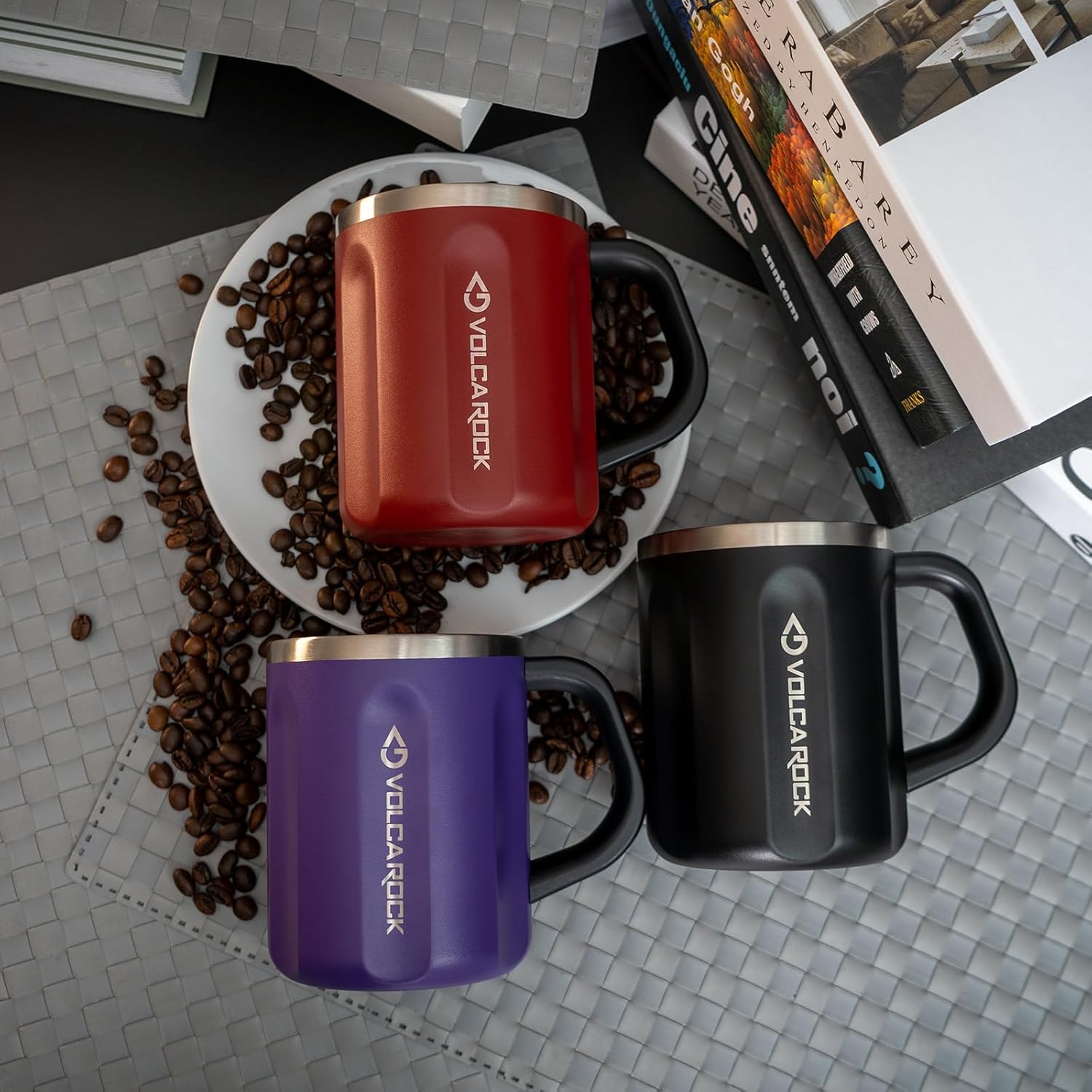 Taza de café aislada al vacío, de acero inoxidable, de 16 onzas, taza térmica de doble pared con asa y tapa deslizante para bebidas calientes y