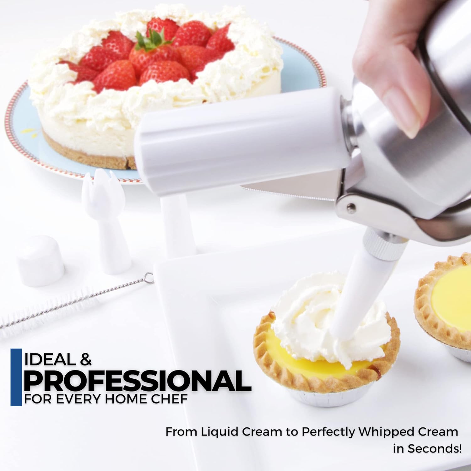 ICO – Dispensador profesional de crema batida de aluminio para crema batida casera, máquina de crema batida para postres, salsas, licores
