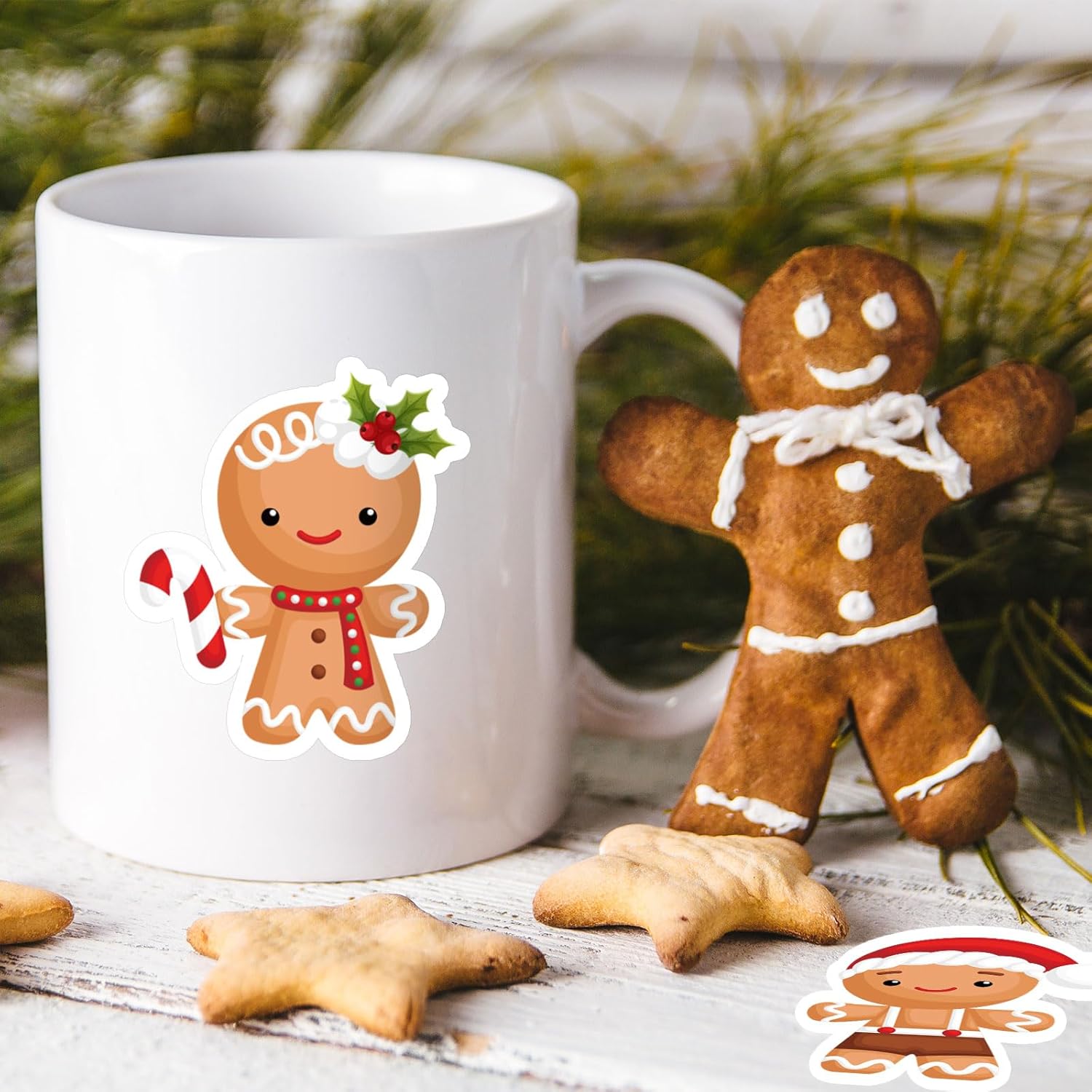 Whaline 1000 calcomanías de Navidad en rollo de hombre de jengibre, 12 diseños divertidos de dibujos animados, adhesivos decorativos para regalo,