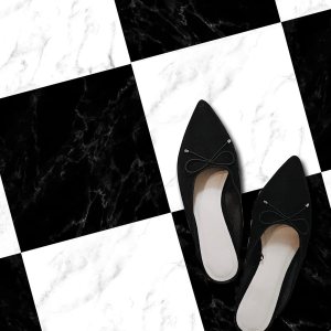 Bleucoin Adhesivos de azulejos de suelo de mármol blanco y negro sólido antideslizante para despegar y pegar para baño, cocina, suelo de lavandería, Bleucoin Adhesivos de azulejos de suelo de mármol blanco y negro sólido antideslizante para despegar y pegar para baño, cocina, suelo de lavandería,