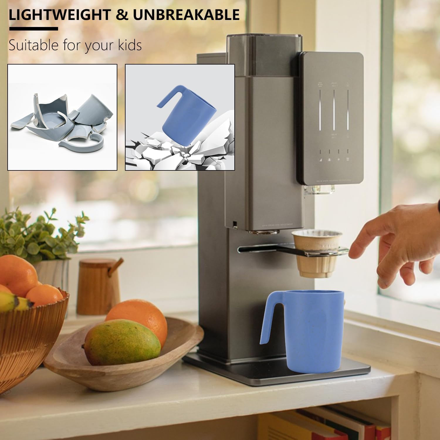 PYRMONT Juego de 6 tazas de paja de trigo, tazas de café de plástico reutilizables, tazas de té con asas, juego de tazas de 16 onzas para café,