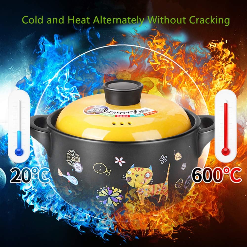 Olla de cerámica de arcilla para cocinar utensilios de cocina, estufa de cocina, patrón de dibujos animados, olla caliente de arcilla, olla de sopa,