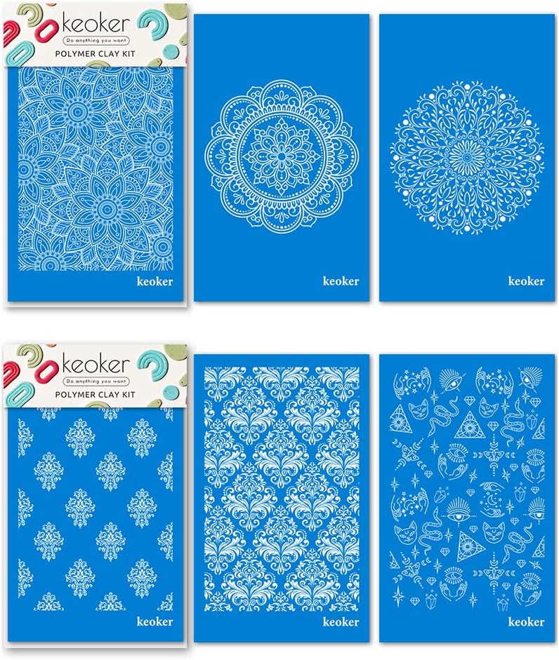 Keoker Plantillas de pantalla de seda boho para arcilla polimérica, 6 piezas de pantalla de seda azteca y bohemia para arcilla polimérica, para