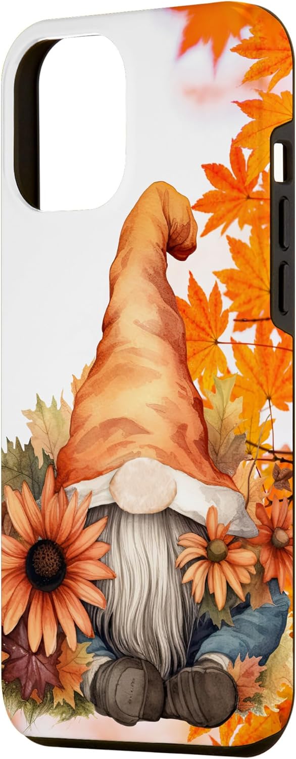 Funda para iPhone 13 Pro Max con diseño de gnomo de Acción de Gracias, calabaza, otoño, hojas