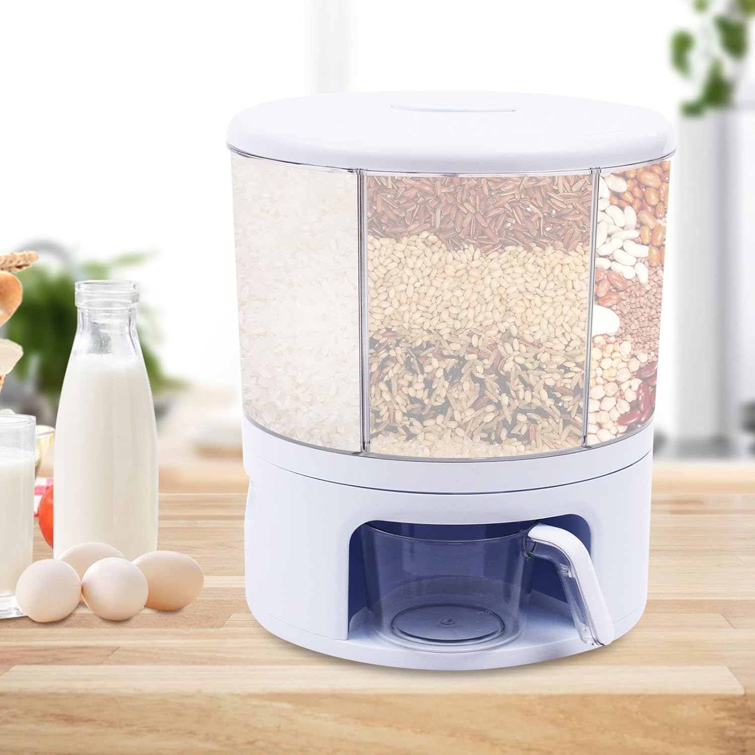 Dispensador de contenedores de almacenamiento de alimentos secos de 6 rejillas, caja de almacenamiento redonda giratoria para encimera, arroz, café,